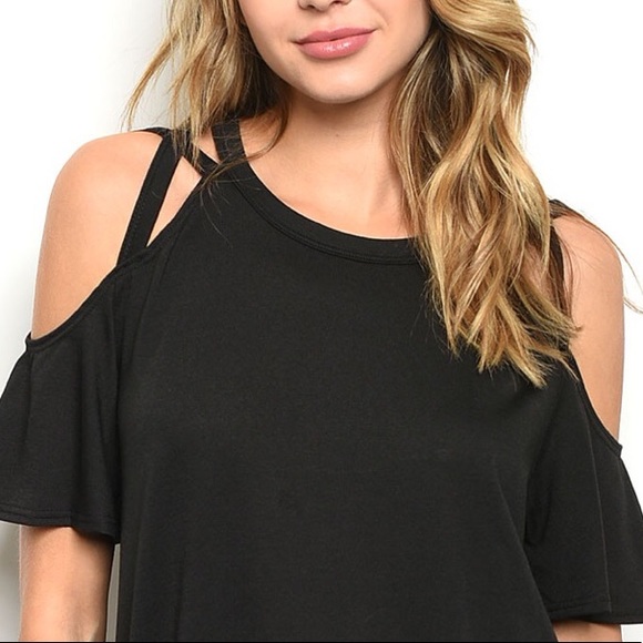 LAST 1💖BLACK COLD SHOULDER DETAIL TUNIC TOP - Picture 2 of 8